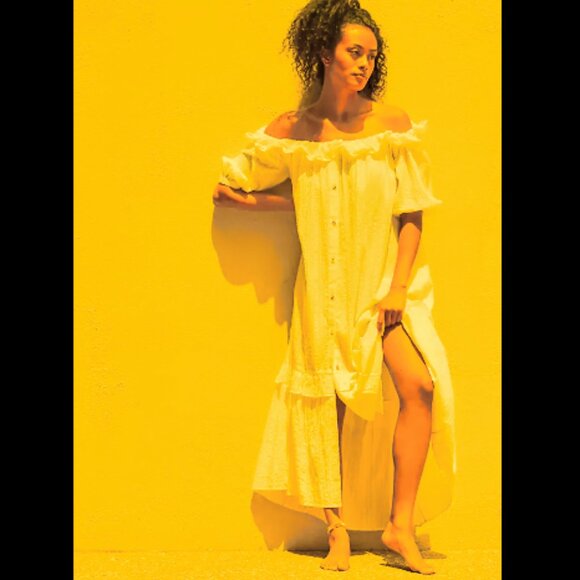 Brand New BY ANTHROPOLOGIE RUFFLE OFF-THE-SHOULDER GAUZE DRESS - Picture 14 of 15